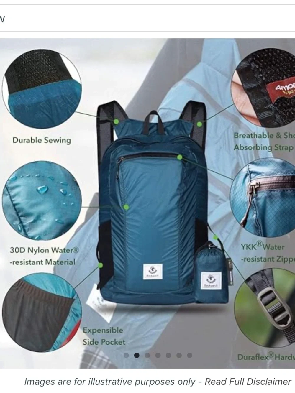 4Monster Hiking Lightweight Travel Backpack 24L, turquoise shade, NWT